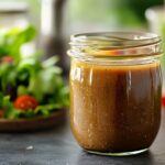 Creamy balsamic salad dressing in a mason jar