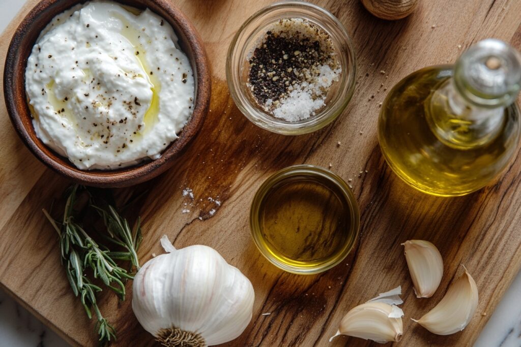 Ingredients for balsamic creamy salad dressing